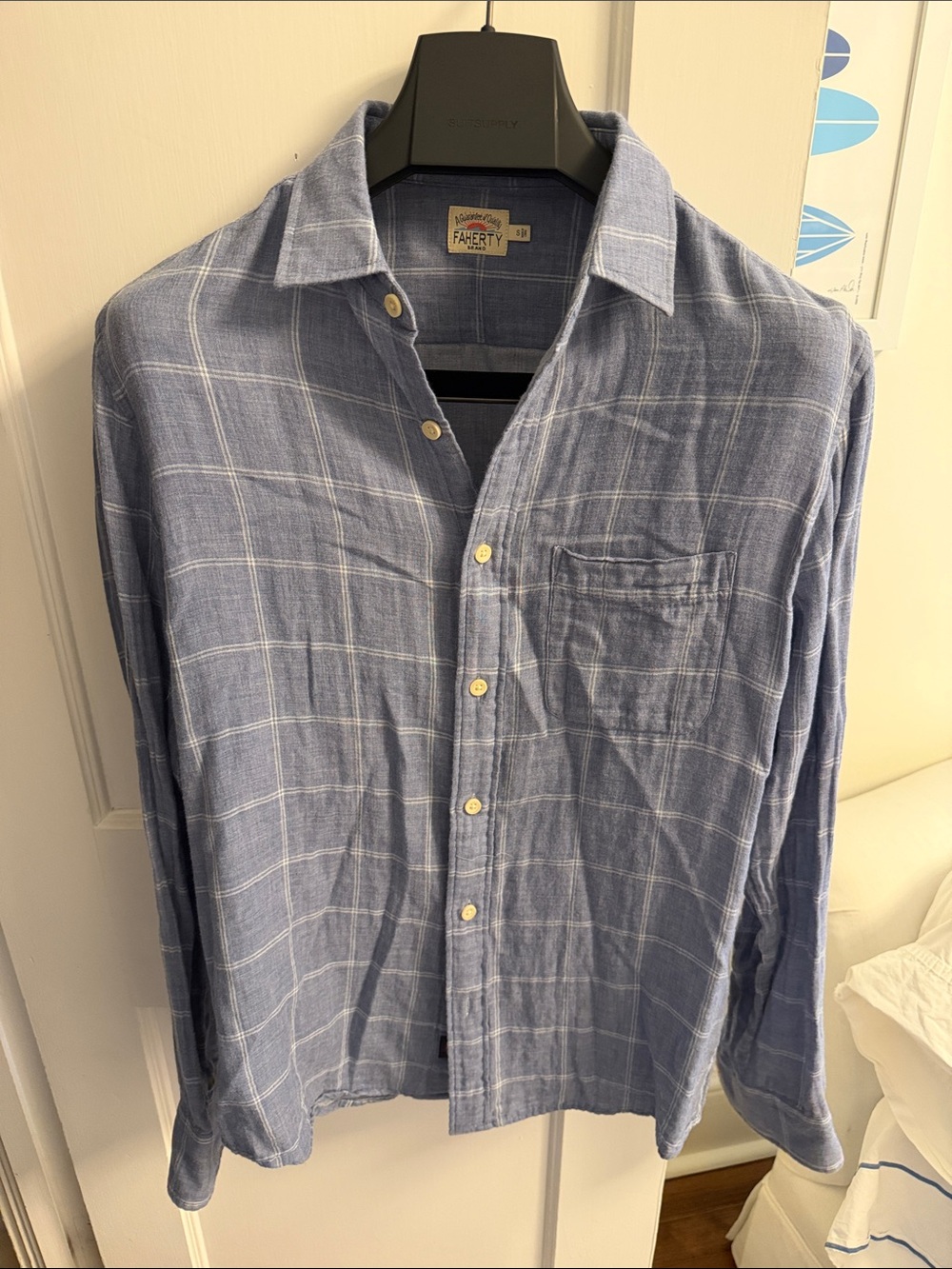 Faherty Blue Windowpane Plaid Button-Down Shirt